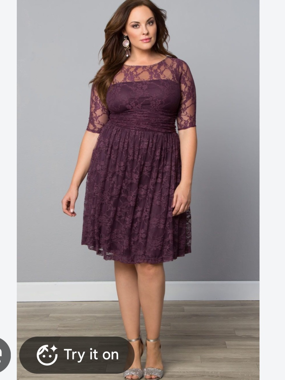 Kiyonna Dusty Purple Luna Lace Cocktail Dress Womans Plus Size 1X (14-16)